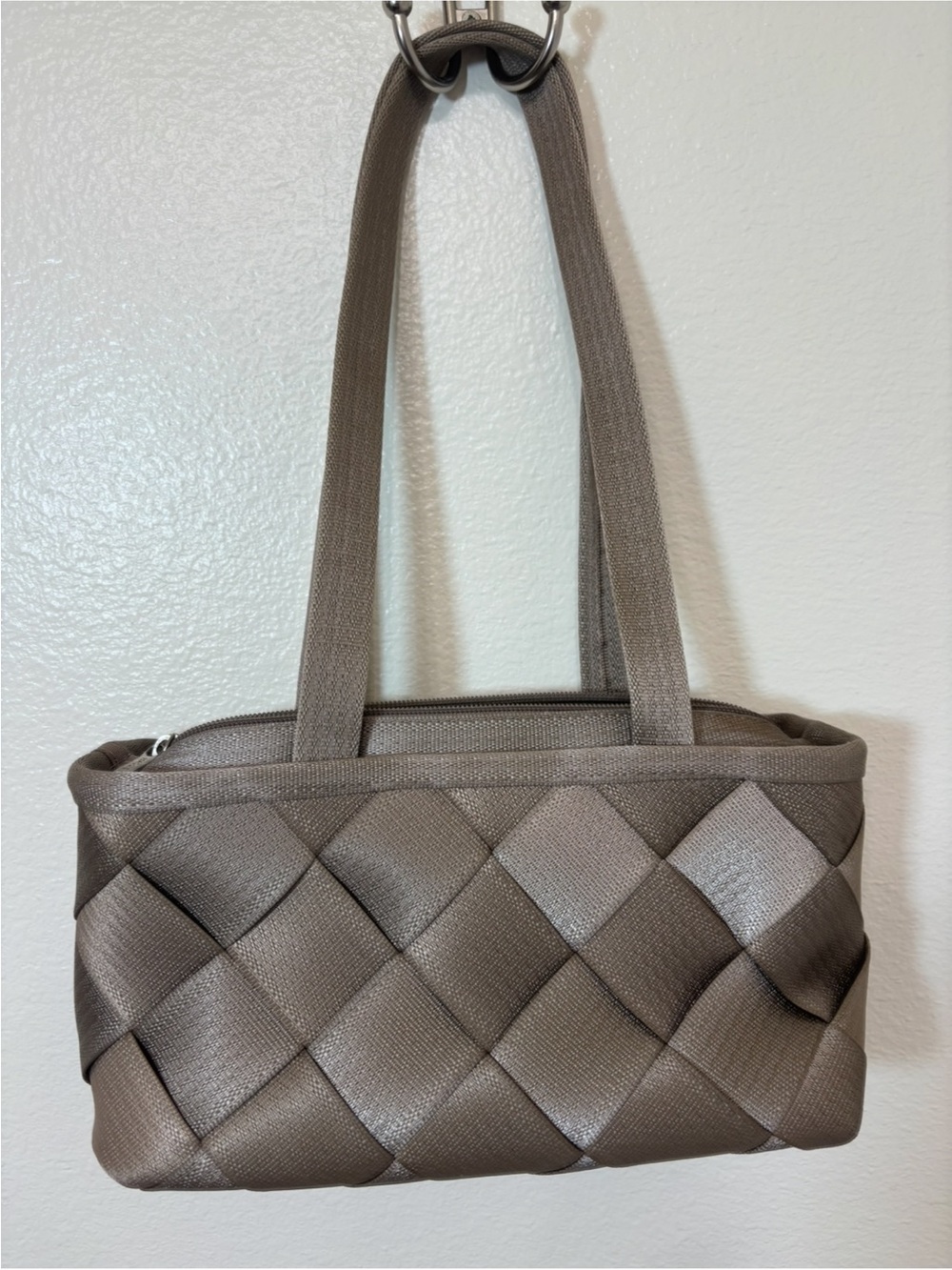 Woven Shoulder Tote in Taupe - Picture 2 of 7